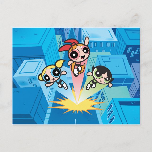 Invitation Carte Postale Les Filles Powerpuff Se Lancent Dans L'Air (Devant)