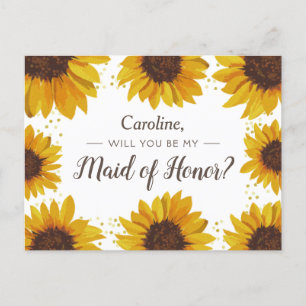 Invitation Carte Postale Les points d'or des tournesols seront-vous ma femm