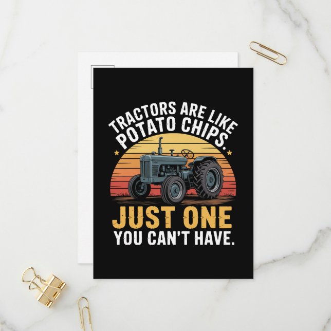 Invitation Carte Postale Les tracteurs sont comme des chips (Devant/Arrière en situation)