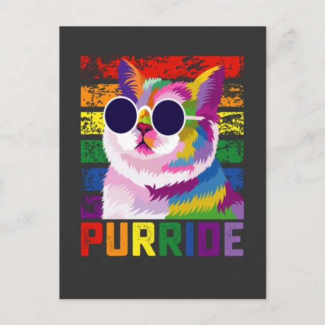 Invitation Carte Postale LGBT Tie Dye Pride Chat Purride Gay Rainbow Retro (Devant)