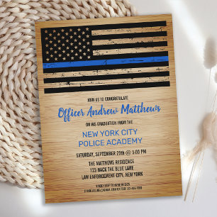 Invitation Carte Postale Ligne Bleue Mince Police Police Graduation I