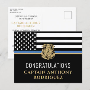 Invitation Carte Postale Ligne Bleue Mince Police Police Retraite