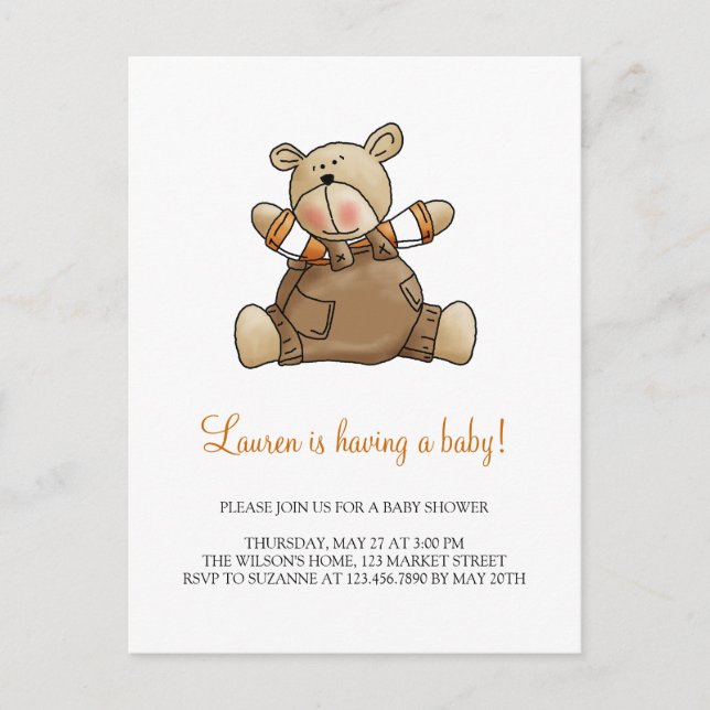 Invitation Carte Postale Lil' Bears ・ Baby Boy Brown Romper (Devant)