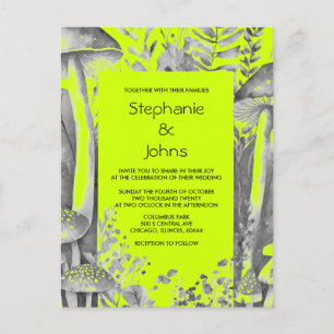 Invitation Carte Postale Lime Green Grey Black Woodland Mariage