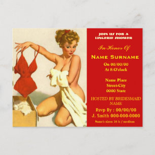 Invitation Carte Postale lingerie, lingerie showe, lingerie douche invitati