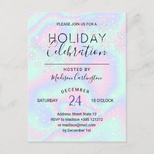Invitation Carte Postale Liquide Faux Holographique Textes Snowflakes Holid