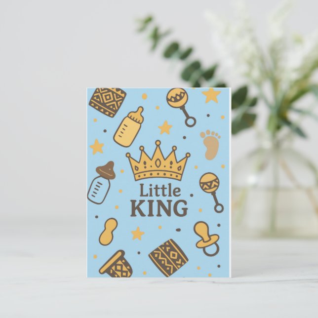 Invitation Carte Postale Little King Baby shower (Debout devant)