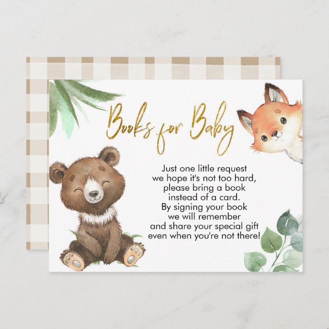 Invitation Carte Postale Livres de Baby shower Woodland pour bébé (Devant / Derrière)