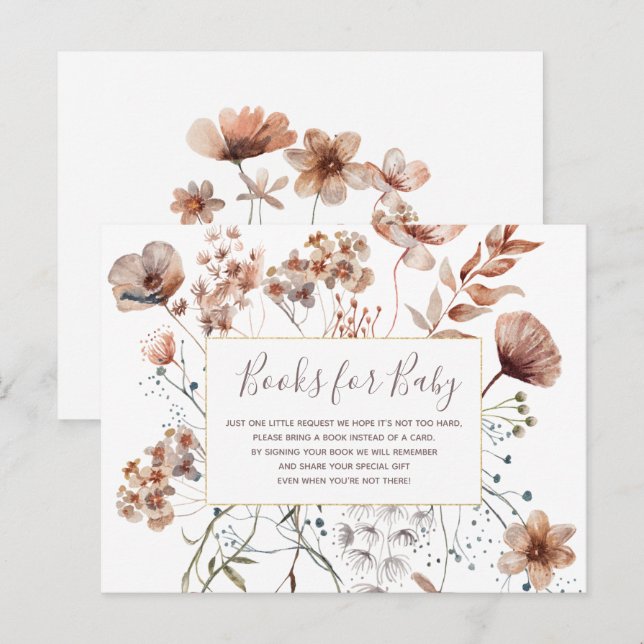 Invitation Carte Postale Livres Fleur sauvage d'automne pour bébé (Devant / Derrière)