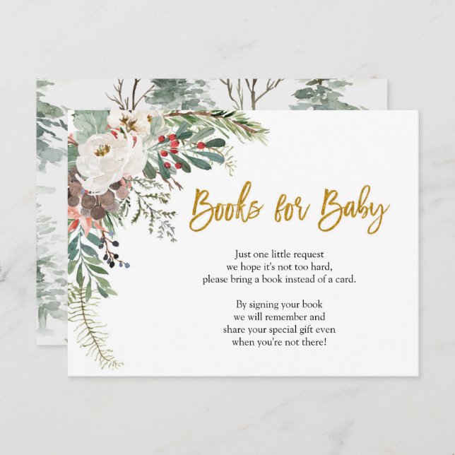 Invitation Carte Postale Livres floraux de Noël d'hiver pour bébé (Devant / Derrière)