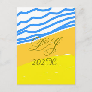 Invitation Carte Postale LJ Monogramme Elégant Moderne Plage Mariage