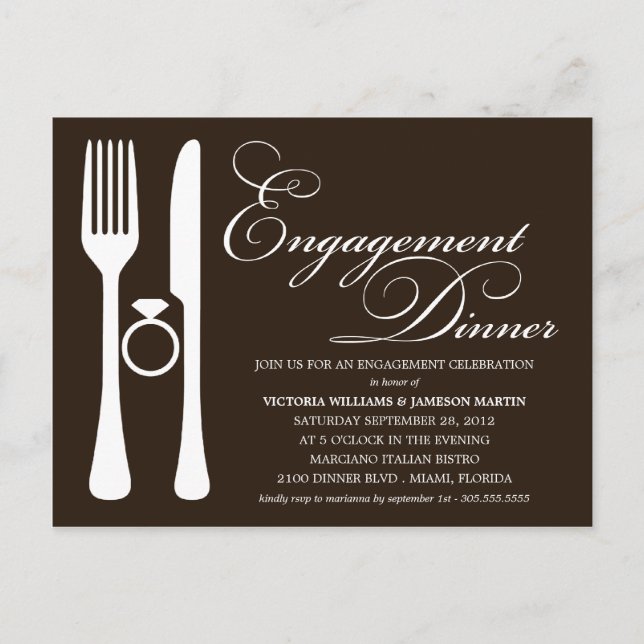 Invitation Carte Postale LOGICIEL NOIR | DÎNER fiançailles (Devant)