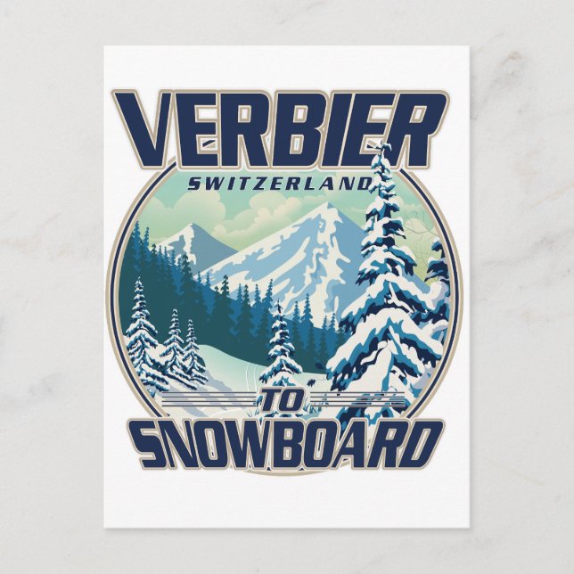 Invitation Carte Postale logo de Voyage en Snowboard à Verbier Suisse (Devant)