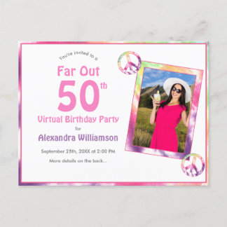 Invitation Carte Postale Loin de 50e Tie Dye Virtual Birthday Party Photo