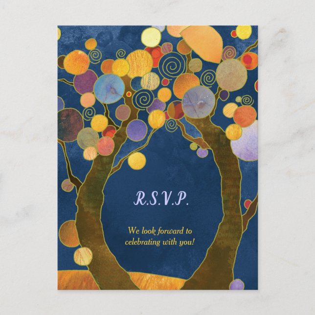 Invitation Carte Postale Love Trees Royal Blue Wedding RSVP (Devant)