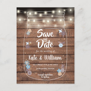 Invitation Carte Postale Lumières de Chaîne en Bois Rustique avec Pot en Ma