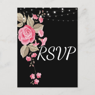 Invitation Carte Postale Lumières de chaîne Whimsical noir RSVP