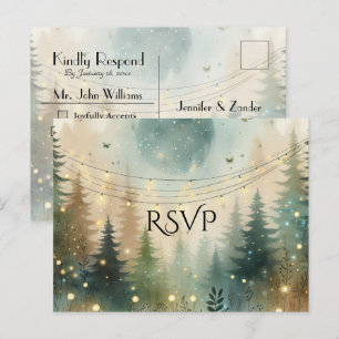 Invitation Carte Postale Lumières de Fée de Mariage de Forêt de Pin Fantais