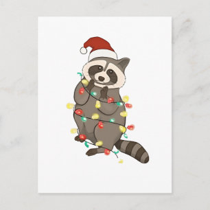 Invitation Carte Postale Lumières joyeuses de Noël Raton Laveur Chapeau de