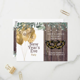 Invitation Carte Postale Lumières rustiques & Bois Fête du Nouvel An