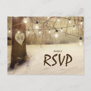 Invitation Carte Postale Lumières scintillantes d'arbre d'hiver rustique po