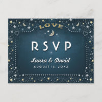 Lune & Etoiles Turquoise or et blanc Matching RSVP