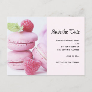 Invitation Carte Postale Macarons aux framboises roses Enregistrer la date