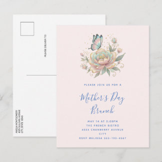 Invitation Carte Postale Magical Rose and Butterfly Mother's Day Brunch