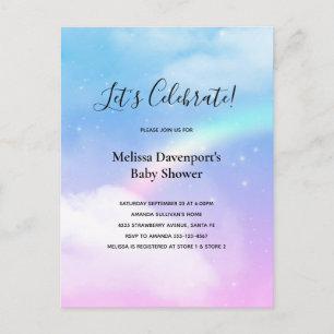 Invitation Carte Postale Magique Pastel Clouds et un Baby shower arc-en-cie