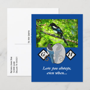 Invitation Carte Postale Magpie adorable à l'aspect de verre Monogramme ave