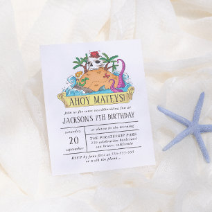 Invitation Carte Postale Main dessinée Rouge et blanc Pirate Island Boy Bir