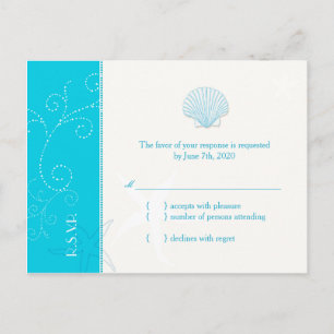 Invitation Carte Postale Malibu Blue Beach Shell Wedding RSVP