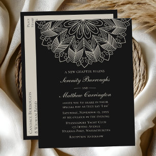 Invitation Carte Postale Mandala Boho Indian Elegant Mariage noir Invitati