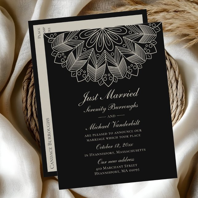Invitation Carte Postale Mandala Indien Boho Noir Mariés Wedding (Créateur téléchargé)
