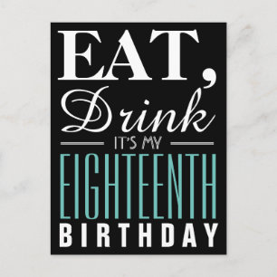 Invitation Carte Postale Mangez, buvez C'est mon 18e anniversaire Invitatio
