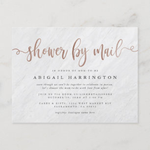 Invitation Carte Postale Marbre blanc élégant et Rose Gold Douche par la po