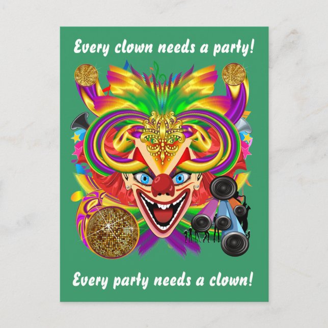 Invitation Carte Postale Mardi Gras Clown Voir les notes (Devant)