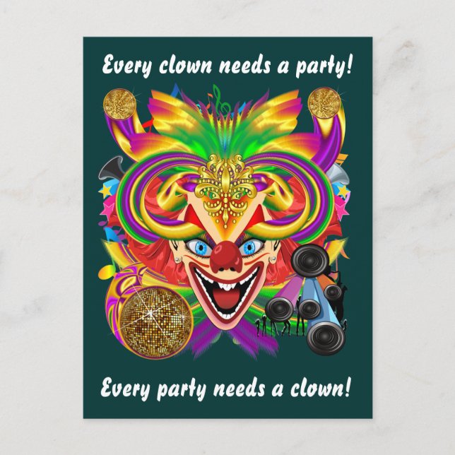 Invitation Carte Postale Mardi Gras Clown Voir les notes (Devant)