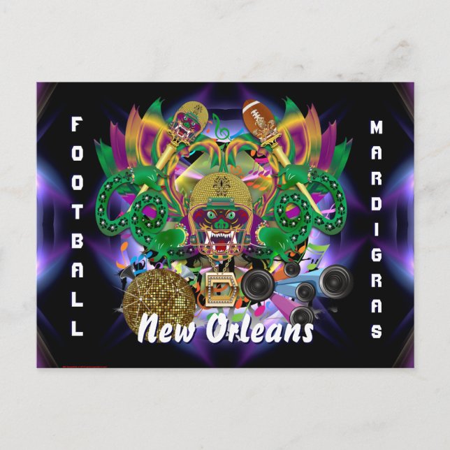 Invitation Carte Postale Mardi Gras Football King View Conseils s'il vous p (Devant)
