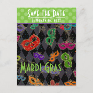 Invitation Carte Postale Mardi Gras Masquerade Masques Arlequin Noir