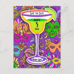 Invitation Carte Postale Mardi Gras Masques Martini coloré Enregistrer la d