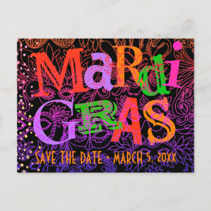 Invitation Carte Postale Mardi Gras Masques Typographie colorée Enregistrer