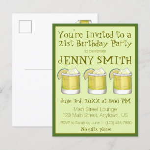 Invitation Carte Postale Margarita Cocktail 21e Anniversaire Bachelorette