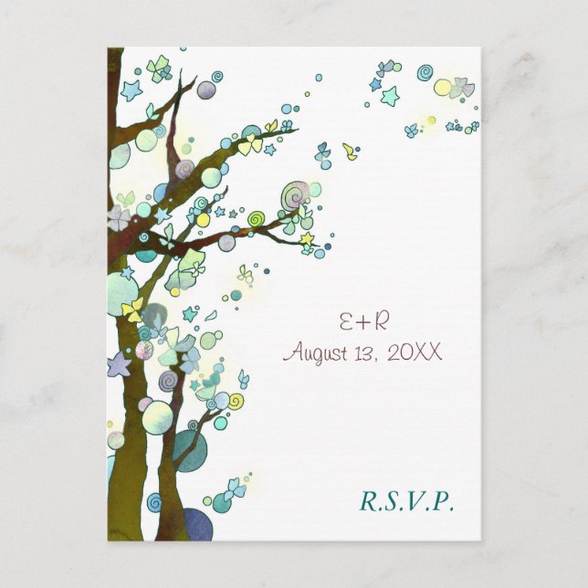 Invitation Carte Postale Mariage à thème Arbre blanc RSVP (Devant)