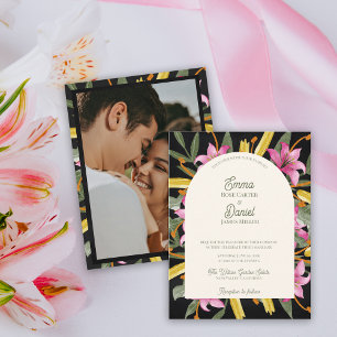 Invitation Carte Postale Mariage Arqué de Fleur de Lys Rose Foncé Photo