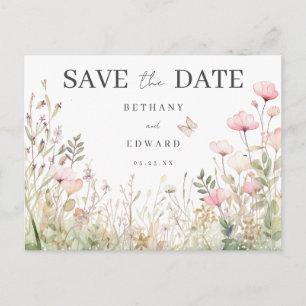 Invitation Carte Postale Mariage aux papillons floraux Enregistrer la date 