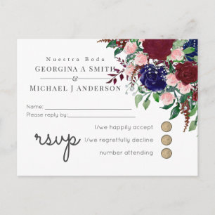 Invitation Carte Postale Mariage bleu rose bleu Marsala Navy