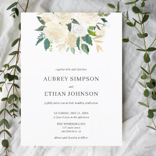 Invitation Carte Postale Mariage Boho de fleurs blanches budgétaires
