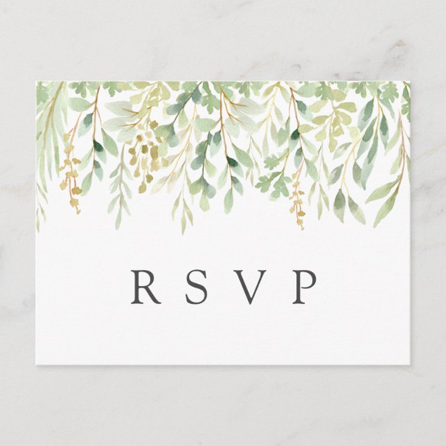 Invitation Carte Postale Mariage botanique du feuillage vert RSVP (Devant)