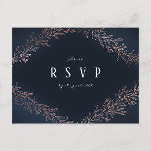 Invitation Carte Postale Mariage botanique en or rose doré de la Marine RSV